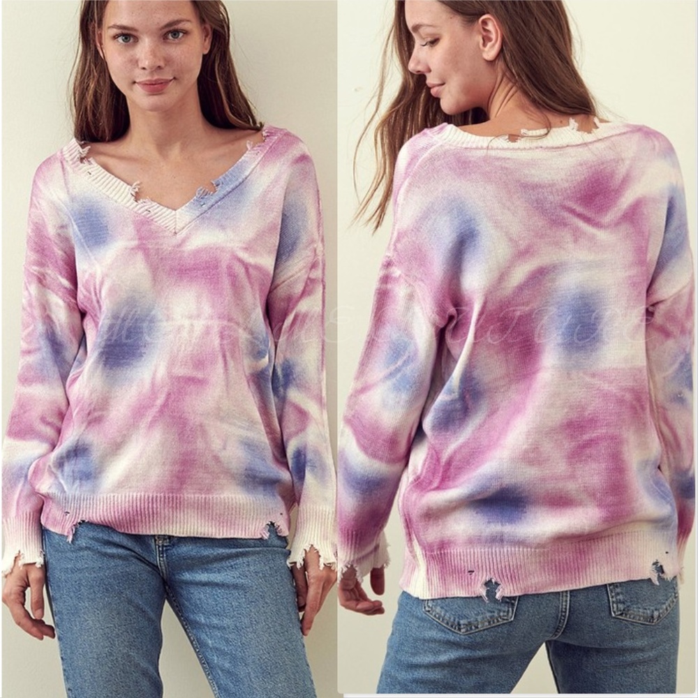 CASUAL DOLLZ  Tie Dye Sweater Top - Pink Purple - Picture 8 of 9
